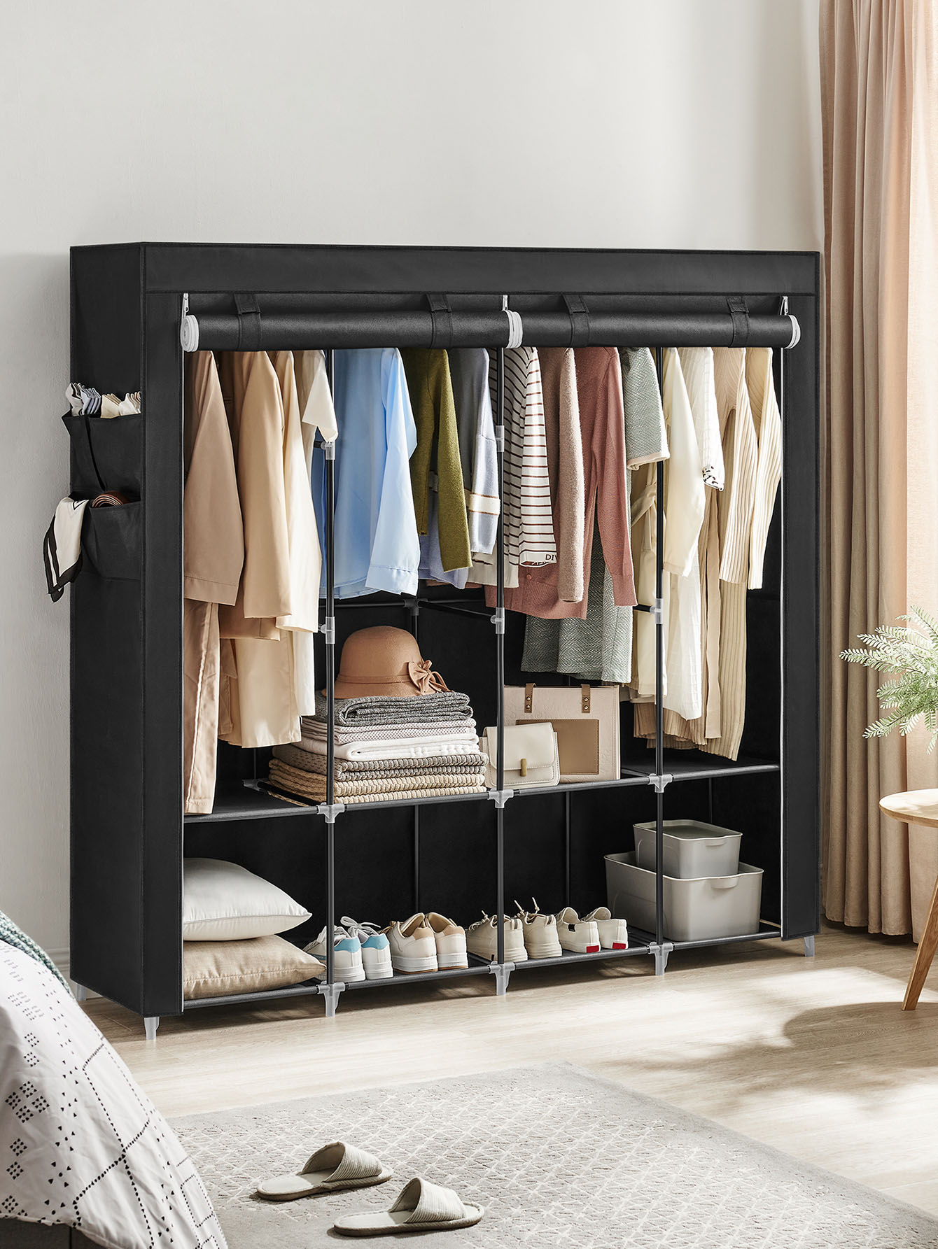 Wardrobe Closet Portable Fabric Cover - Переносной шкаф-органайзер с крышкой, 4 перекладины