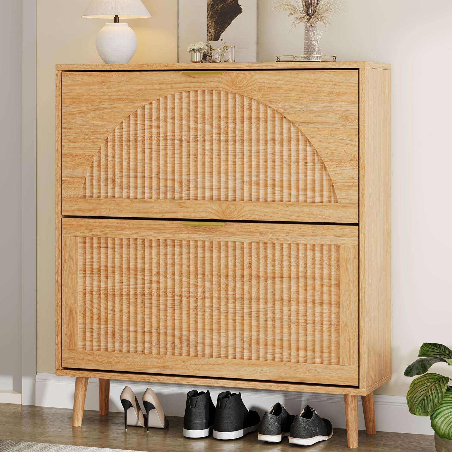 Shoe Rack Cabinet Narrow Entryway - Деревянный шкаф для обуви с двумя
