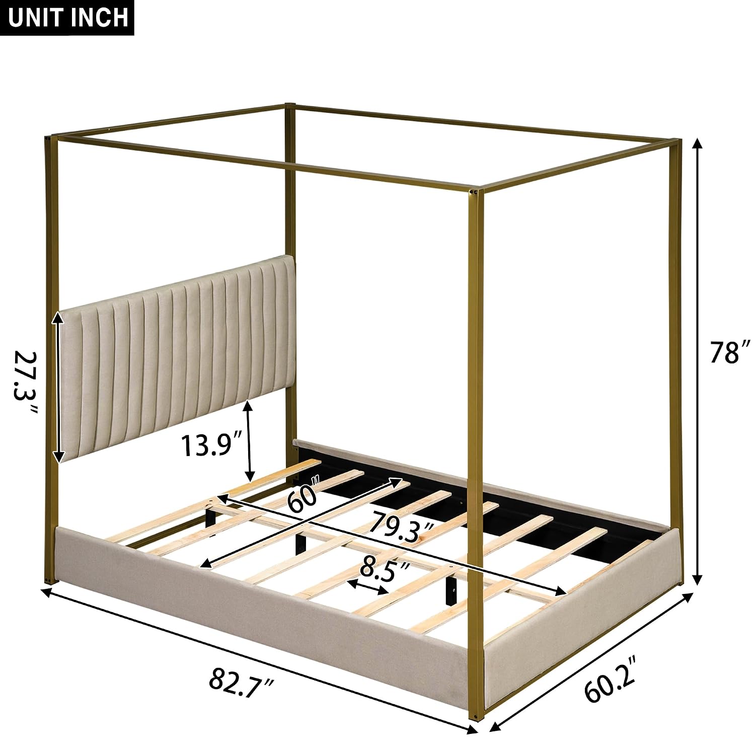 Canopy Bed Frame Metal Queen - Современная кровать с балдахином, размер Queen,