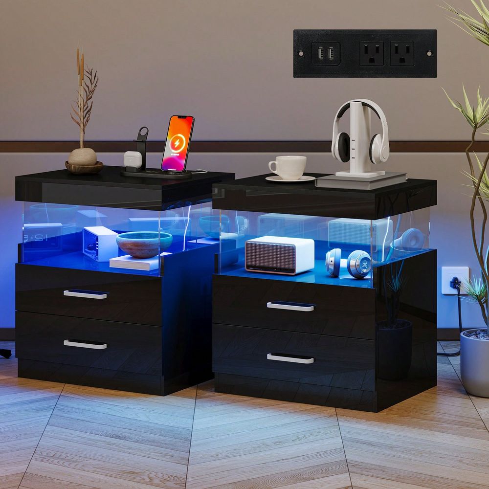 Черный прикроватный столик с L – обзор и цена Floating Nightstand With Led Light