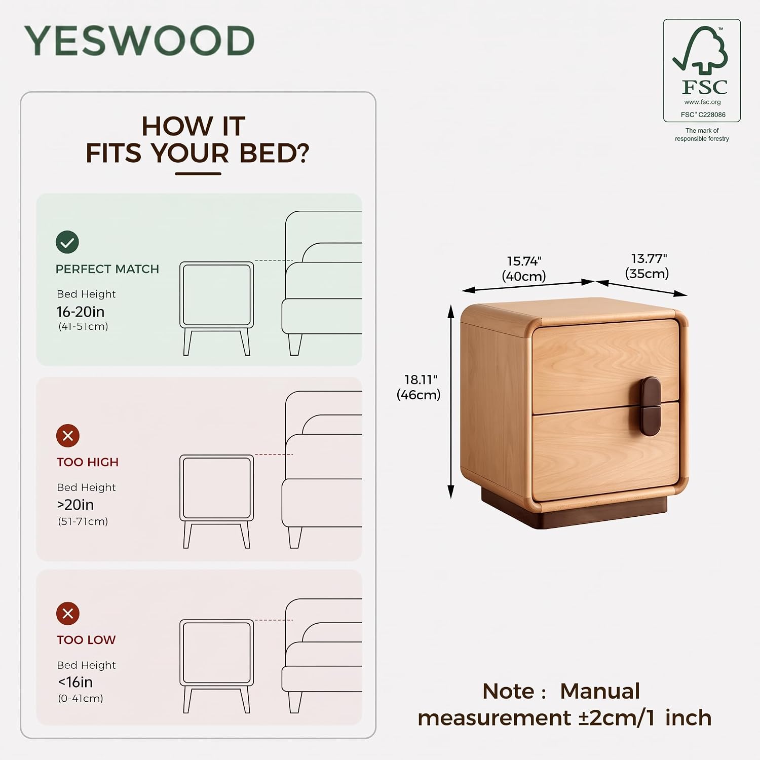 Прикроватная тумбочка из масси – обзор и цена Solid Wood Nightstand 2 Drawers