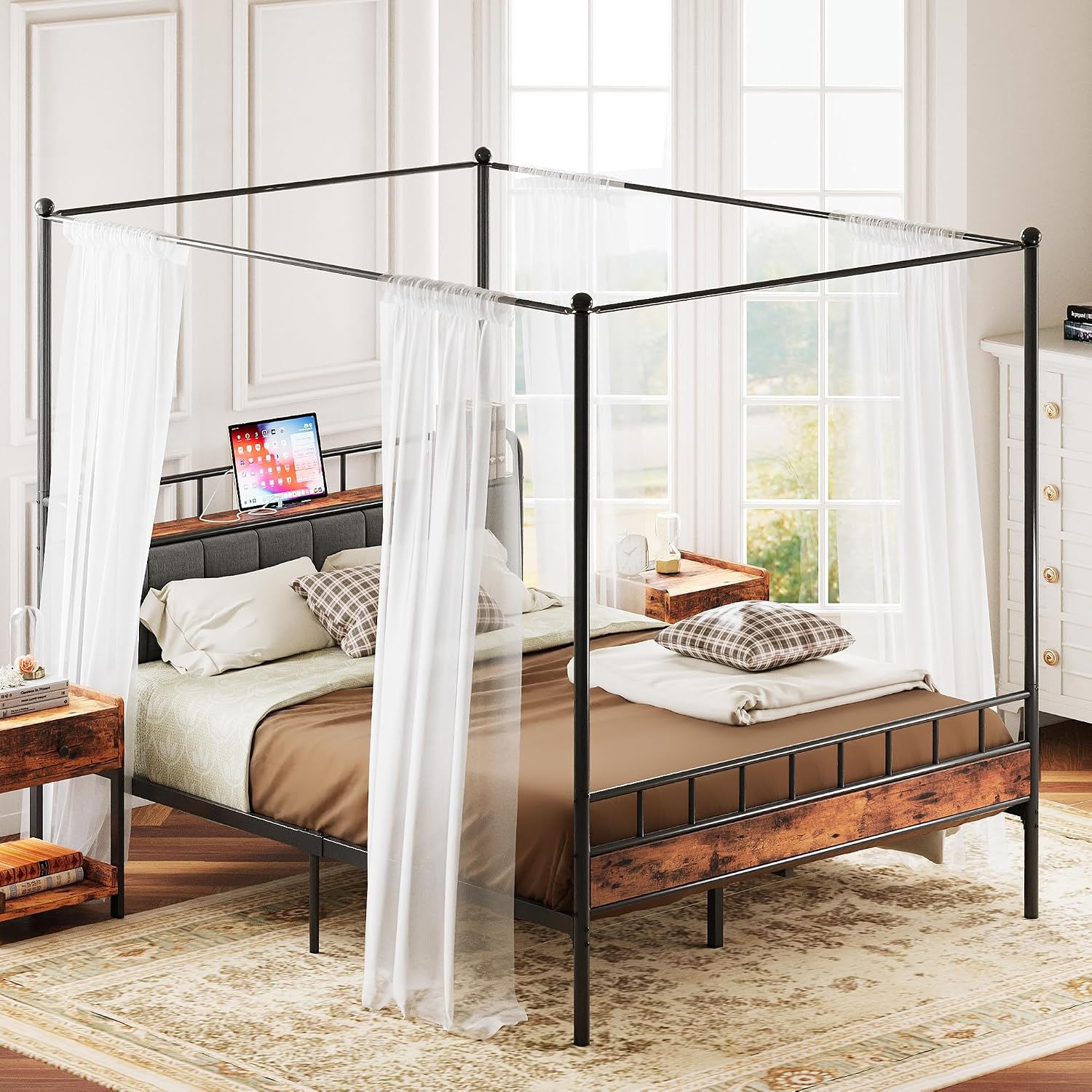 Каркас кровати Queen с балдахи – обзор и цена Canopy Bed Frame Metal Queen