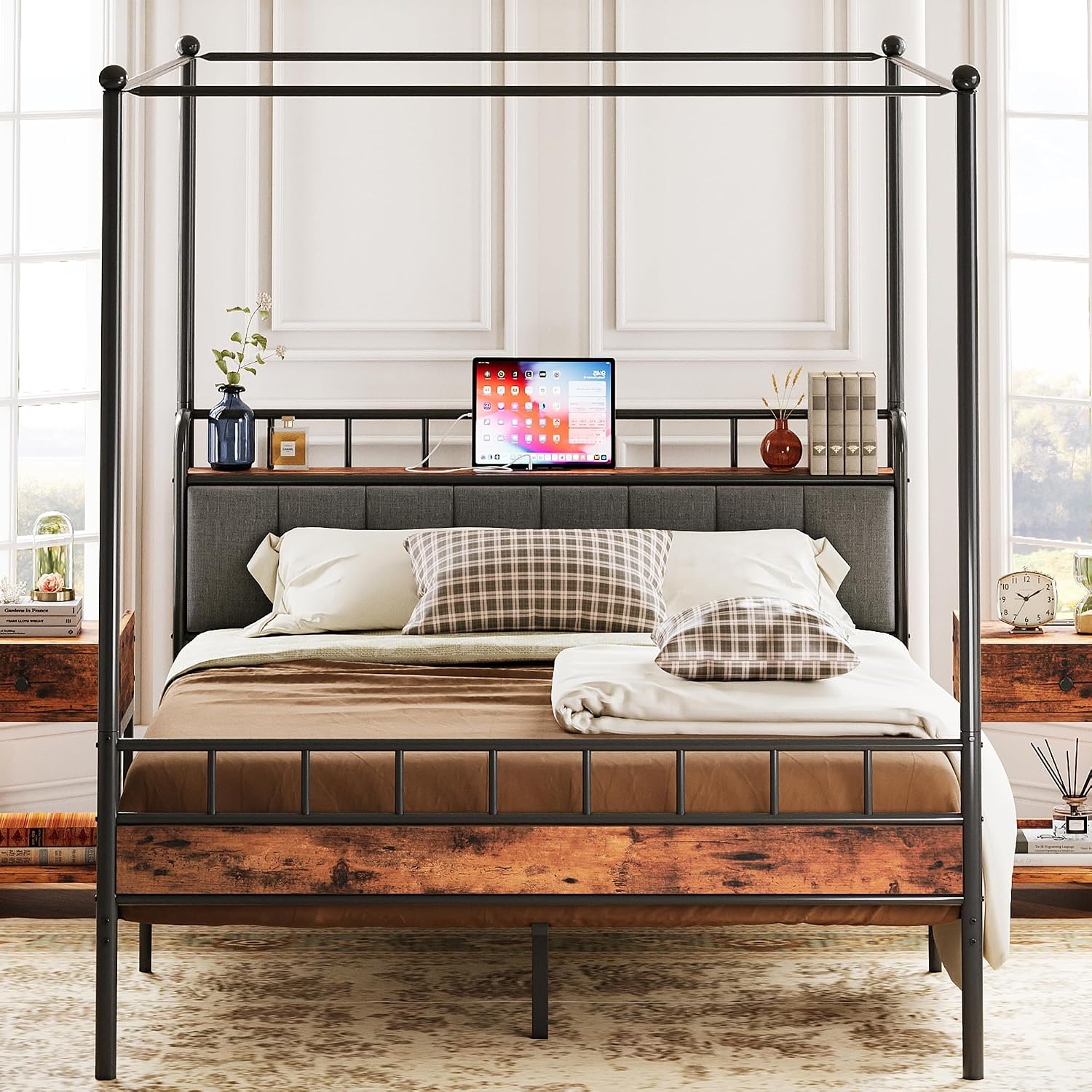 Каркас кровати Queen с балдахи – обзор и цена Canopy Bed Frame Metal Queen