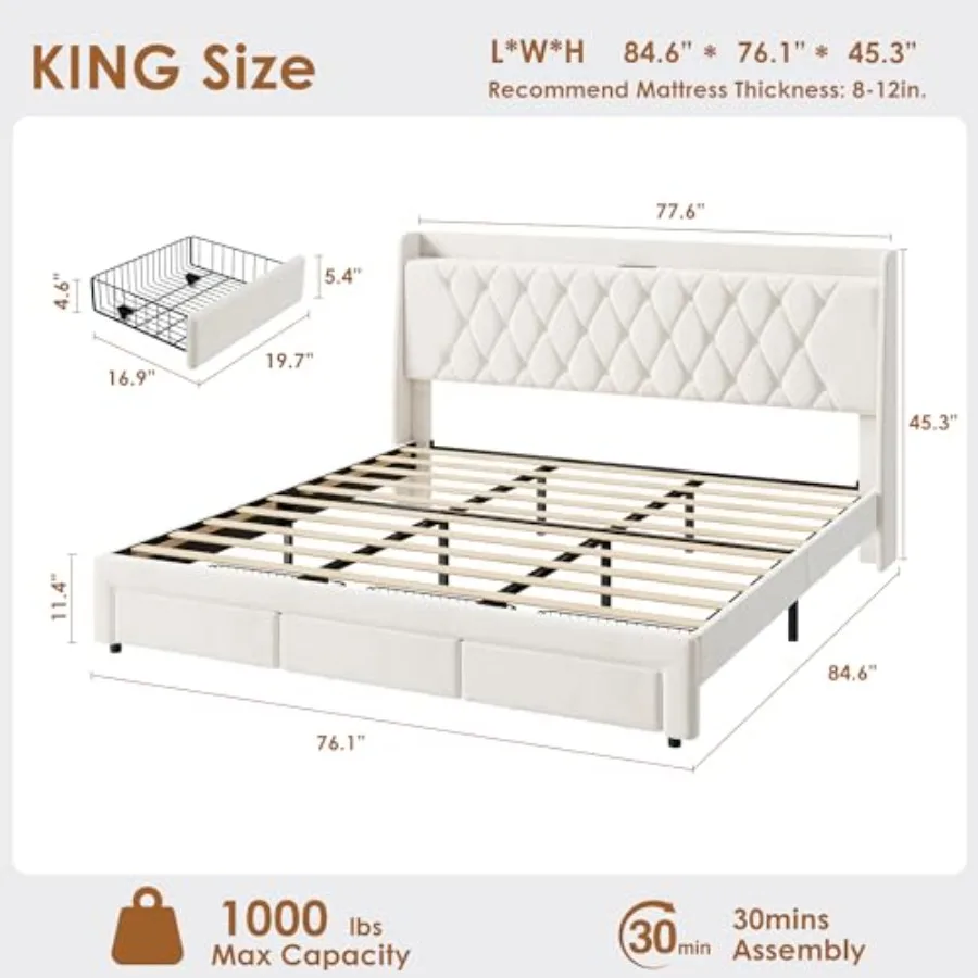Кровать-платформа размера «Kin – обзор и цена King Size Bed Frame With Storage Drawers
