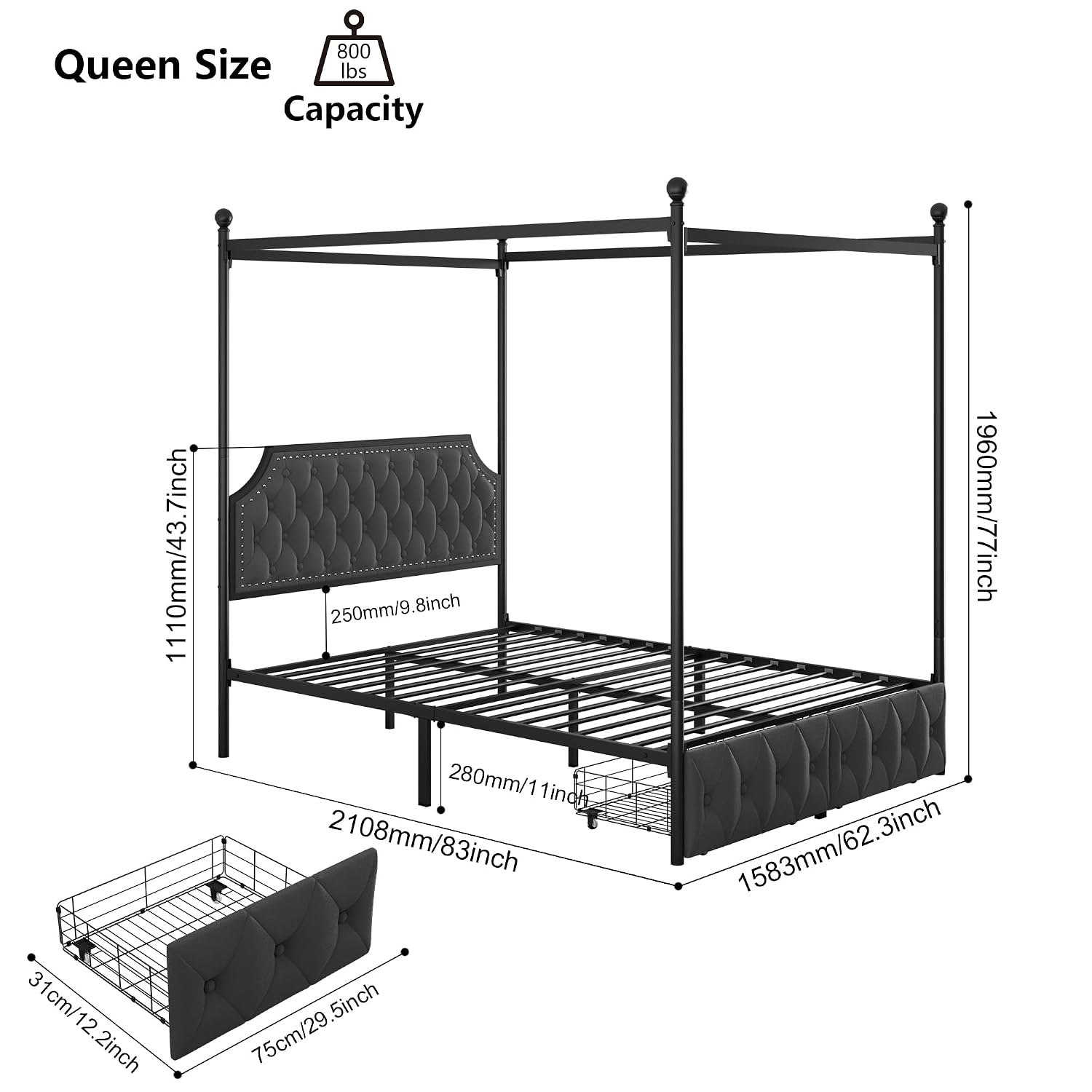 Каркас кровати Queen с балдахи – обзор и цена Canopy Bed Frame Metal Queen