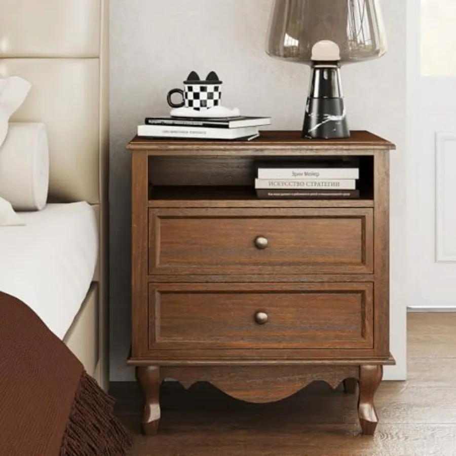 Прикроватная тумбочка из масси – обзор и цена Solid Wood Nightstand 2 Drawers