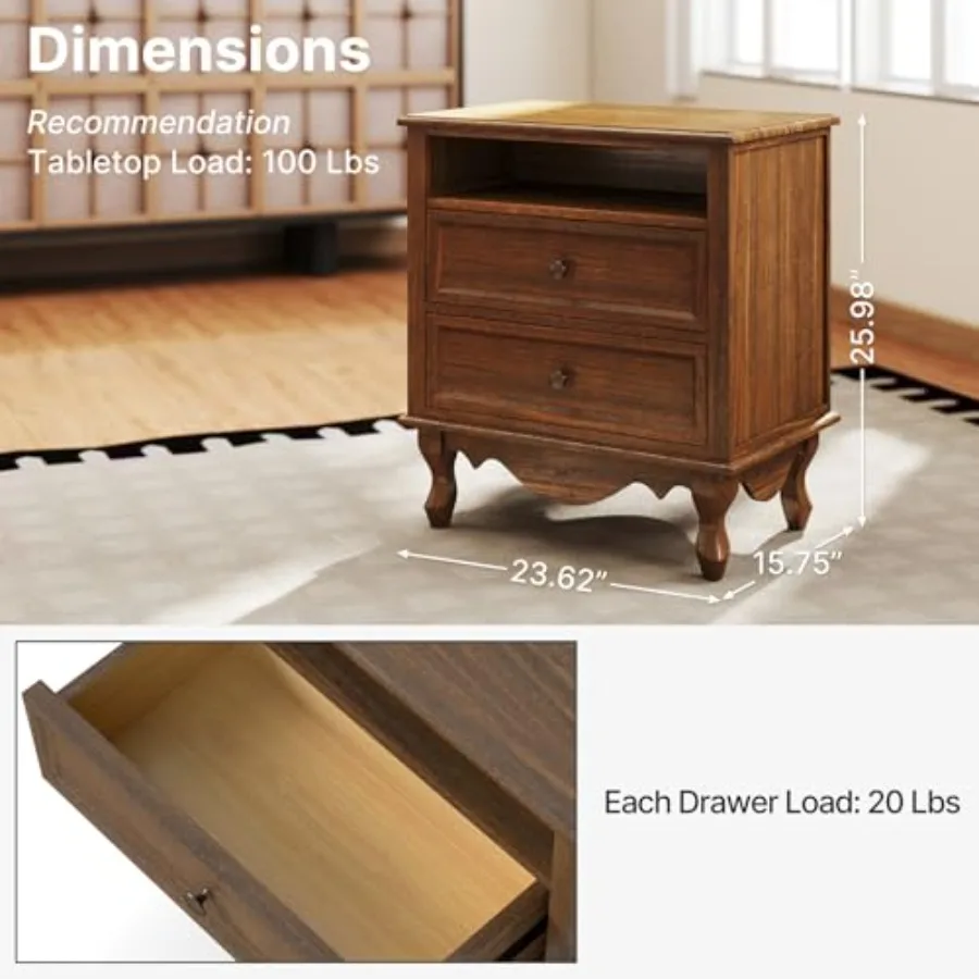 Прикроватная тумбочка из масси – обзор и цена Solid Wood Nightstand 2 Drawers