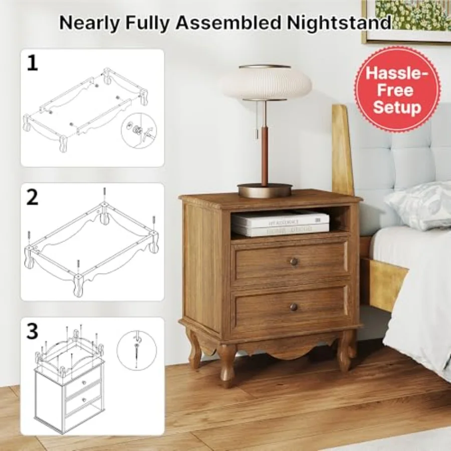 Прикроватная тумбочка из масси – обзор и цена Solid Wood Nightstand 2 Drawers