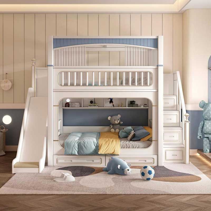 Современный белый деревянный д – обзор и цена Bunk Bed With Stairs And Slide